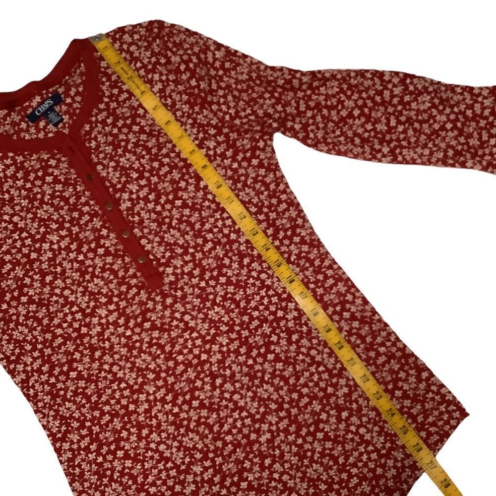 CHAPS Ditzy Print Red Long Sleeve Henley Top - Picture 8 of 9